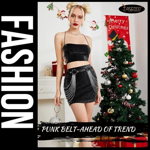 Black Leather Waist Chain Layered Punk Rave Festival Body Jewelry for Women main image 6